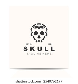 Skull skeleton logo vintage template idea on white background