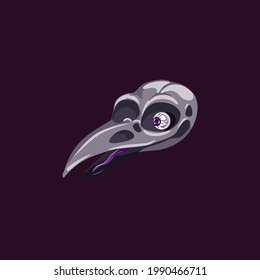 Skull of skeleton raven on black. Mystical symbol of death for witchcraft rite witch. Flat cartoon vector isolated illustration.