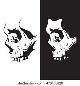 Skull of Skeleton - Scary Evil Head, Vector Illustration on white and black background.