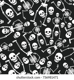 Skull Skeleton Seamless Pattern. Vector Illustration