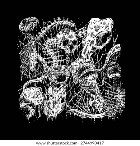 skull skeleton stacked death metal illustration