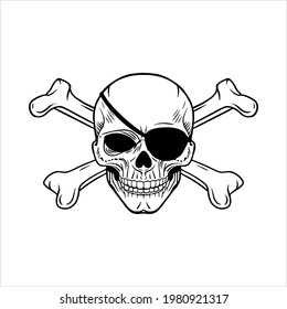 Skull. The skeleton of a stake. Dead pirate with bones. Clipart vector illustration. Vinyl cutting and printing svg