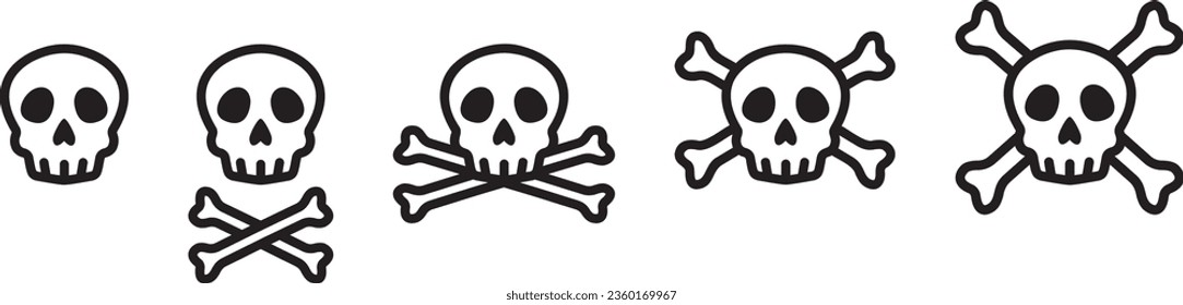 skull skelton pirate bone crossbones halloween danger warning caution cartoon silhouette set vector illustration graphic design art flat icon symbol sign 