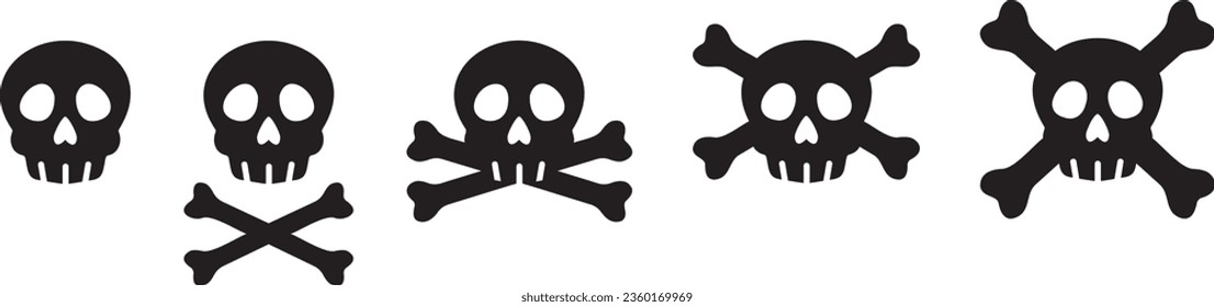skull skelton pirate bone crossbones halloween danger warning caution cartoon silhouette set vector illustration graphic design art flat icon symbol sign dark shadow