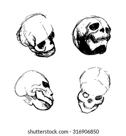 Skull sketch from different views. Death symbol. Vector