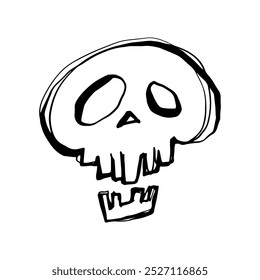 Una Ilustración vectorial del dibujo del boceto del cráneo, línea negra, aislada en un fondo blanco
