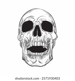 Skull in sketch style. Hand drawn. Perfect for poster design, t-shirts, tattoos. Halloween. Vector illustration.