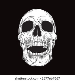 Skull in sketch style. Hand drawn. Perfect for poster design, t-shirts, tattoos. Halloween. Vector illustration.