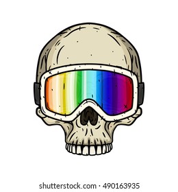Skull in ski goggles. Cartoon skull