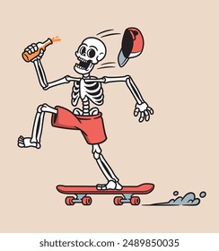 El cráneo se desliza en una ilustración de patineta