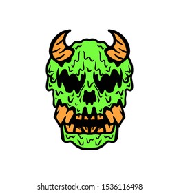skull with slime and dripping japanese mask line art