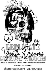 skull with slogan Vector design for t-shirt graphics, banner, fashion prints, slogan tees, stickers, flyer, posters and other creative uses	
