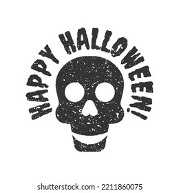 Skull with a smile. Happy halloween icon with grunge texture. Flat vector illustration.