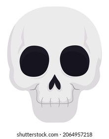 Skull with smiling gesture, in frontal view, cartoon style and white background.