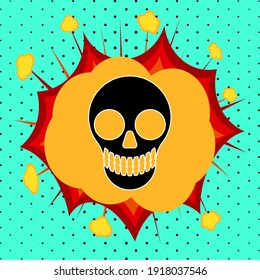 Skull smiling sign, pop art explosion, vector illustration