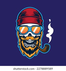 Skull smoke with beanie and beard illustration