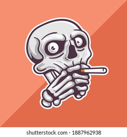 skull smoke cigarette vector illustration