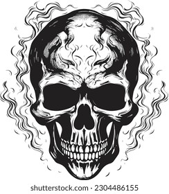 Efecto de calavera y humo. diseño de tatuajes. ilustración vectorial.	