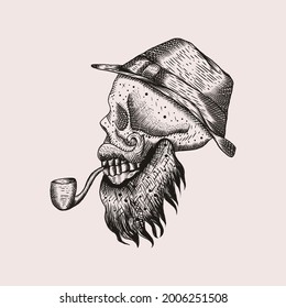 skull smoke engrave illustration. suitable for your tshirt design printing.