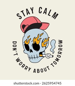 skull smoke retro cute illustration