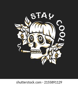 Skull smoke with rose vintage vector illustration