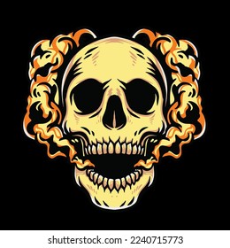 estilo dibujado a mano por el vector de humo del cráneo