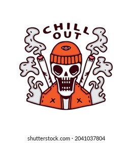 Skull with smoke weed in retro style. illustration for t shirt, poster, logo, sticker, or apparel merchandise.