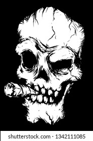 skull Smoking a cigar and smiling vector illustration print