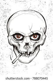 Skull smoking a cigarette.