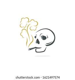 Skull and Smoking Line Art Logo Vector Icon Illustration