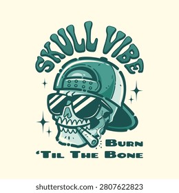 Skull Smoking Wearing A Hat And Glasses In Retro Style