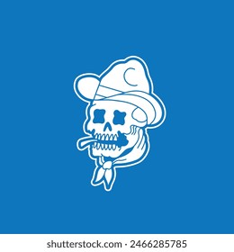 Calavera que fuma la cabeza del vaquero del estilo occidental, sombrero del vaquero