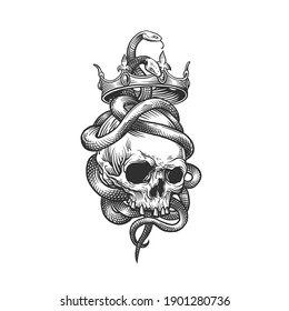 The skull and the snake. Can be used as a sketch of a tattoo.