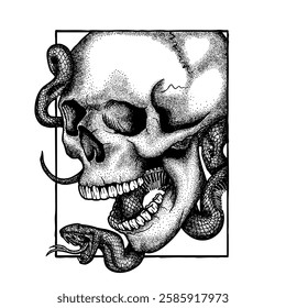 Skull and snake corpse t-shirt design dark artwork illustration