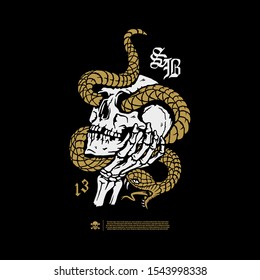 Skull and snake. Design for printing on t-shirts, stickers and more. Vector.