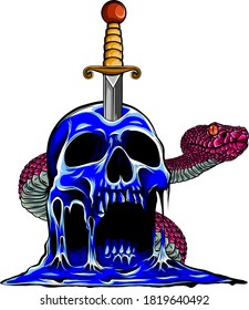 skull snake evil and knife vector illustration