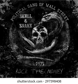 skull and snake fashion illustration art tee shirt graphic design
