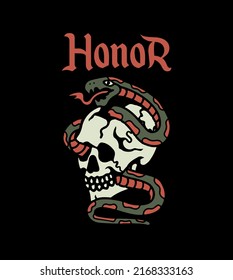 Skull and Snake flash tattoo, honor tattoo, t shirt design free vector