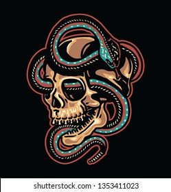 skull and snake flash tattoo inspired style