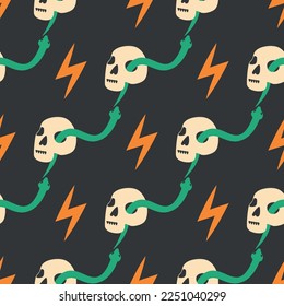 Skull, snake, goblet, magic symbols seamless pattern. Magic and death, on a dark background