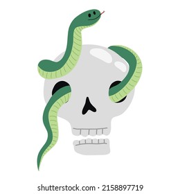 Skull with snake. Halloween dead skeleton snake. Cartoon vector illustration isolated on white background.