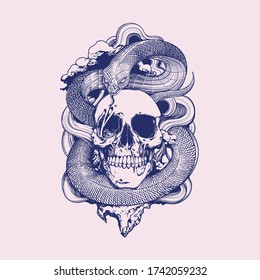 Skull Snake Illustration perfect for tshirt design  