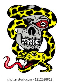 Skull with snake illustration Vector