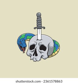 skull snake and knife illustration