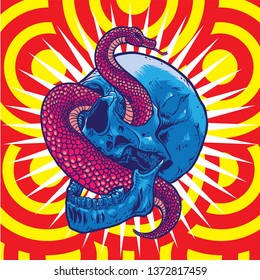 Skull and snake with psychedelic art style