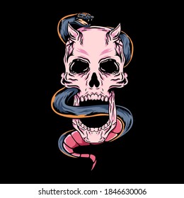 Skull Snake Retro design illustration