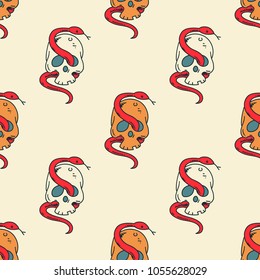 Skull and snake seamless pattern. Original design for print or digital media.