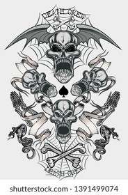 Skull Snake Tattoo Cobra Stock Vector (Royalty Free) 1391499074