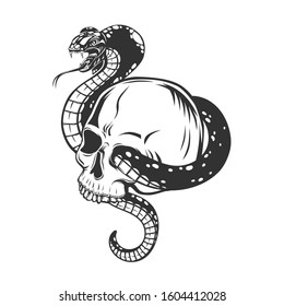 Skull with snake. Tattoo. Cobra. Vector illustration. 