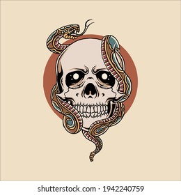 skull and snake tattoo vector design